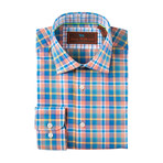 Cotton Button-Up Shirt // Blue + Orange Multi Plaid (XL)