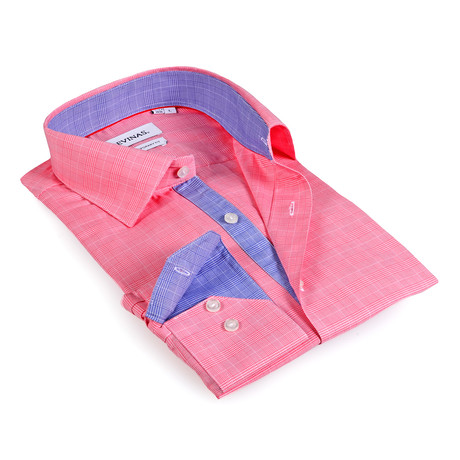 Salmon Contrast Collar Solid Button-Up Shirt // Salmon + Blue (2XL)