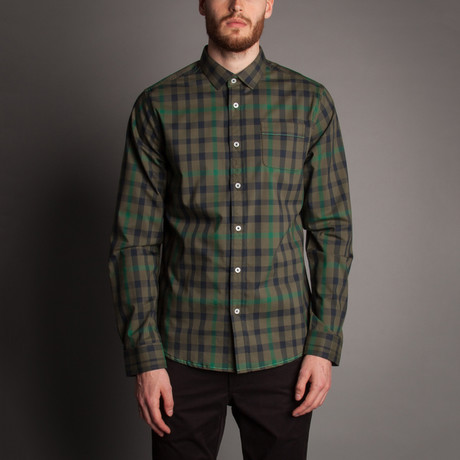 Plaid On Button Front Shirt // Green (S)