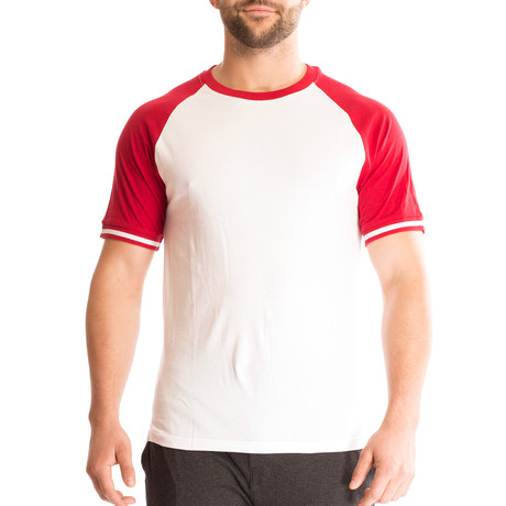 Raglan Tee With Striped Sleeves // Red + White (S)