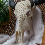 Hand Carved Buffalo Skull // Flowers 6