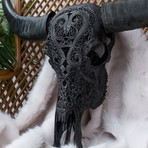 Hand Carved Buffalo Skull // Black Heart 1