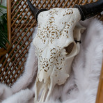Hand Carved Cow Skull // Eagles