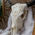 Hand Carved Cow Skull // Flower