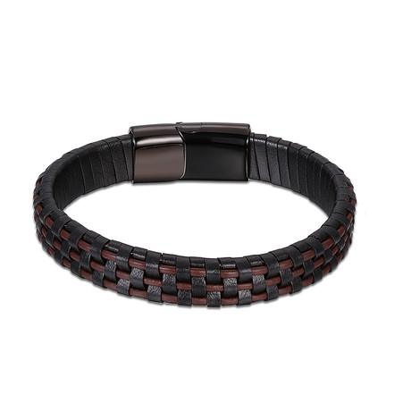 Criss-Cross Design Leather Bracelet (Grey)