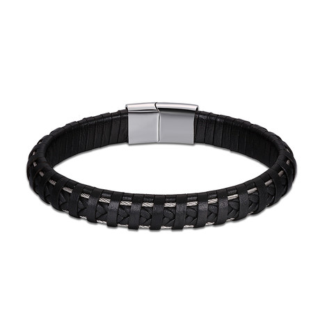 Braided Design Leather Bracelet (Black)
