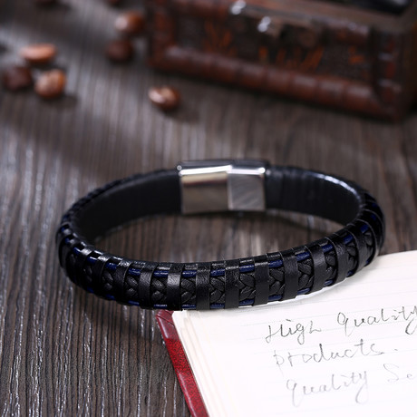 Criss-Cross Boxed Design Leather Bracelet
