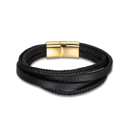 Multi Wrap Leather Gold Bracelet