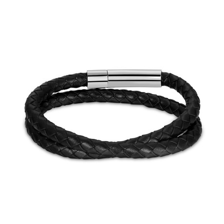 Intertwined Criss-Cross Black Leather Bracelet