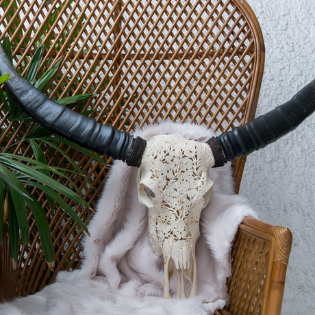 Hand Carved Buffalo Skull // Flower Garden 1