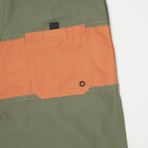 Spectrum Pool Shorts // Fatigue Green + Coastal Orange (XL)