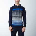 Hooded Fine Gauge Stripe Sweater // Electric (L)