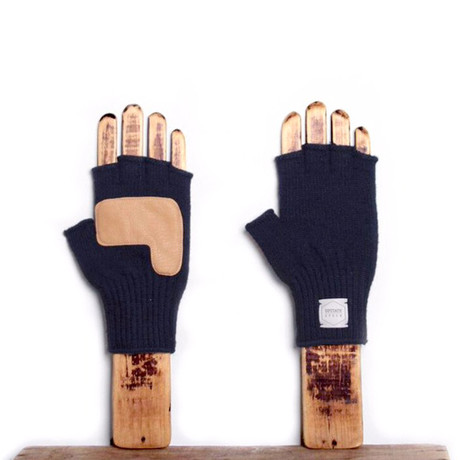 Melange Fingerless Glove + Natural Deerskin // Navy (S/M 6.5")