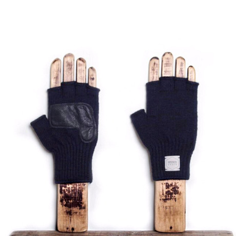 Melange Fingerless Glove + Black Deerskin // Navy (S/M 6.5")