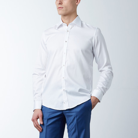 Slim Fit Premium Cotton Shirt // White, Brown (XS)