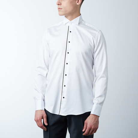 Pipped Lurex Detail Tuxedo Shirt // White, Black (XS)