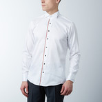 Pipped Lurex Detail Tuxedo Shirt // White, Red (S)