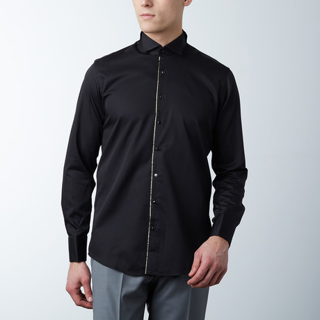 Pipped Lurex Detail Tuxedo Shirt // Black, Black (XS)