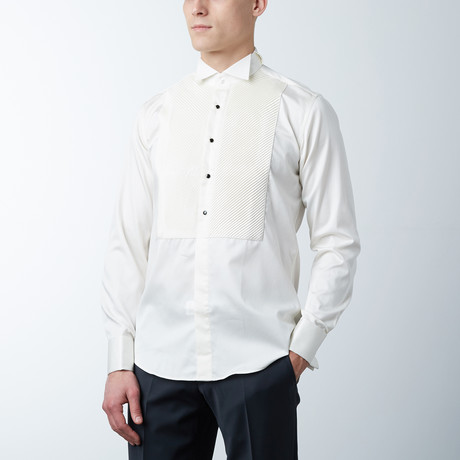 Diagonal Pleated Studs Tux Shirt// Beige (XS)