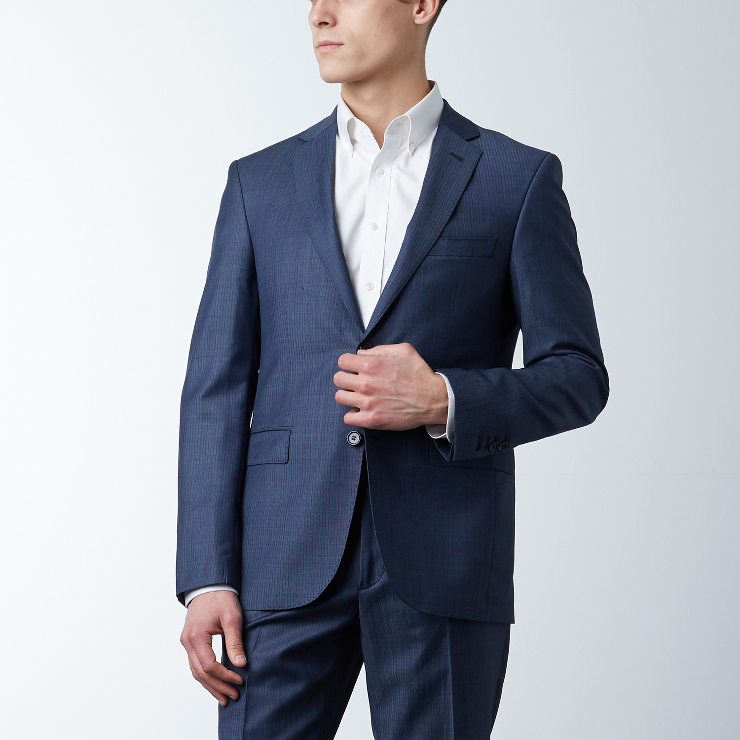 Sharkskin Wool Fitted Suit // Midnight Blue (US: 36R) - Ron Tomson ...