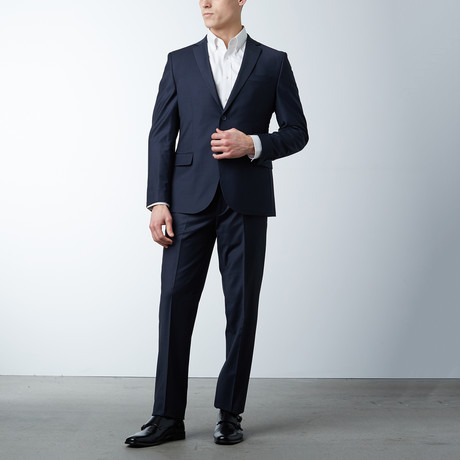 Sharkskin Wool Fitted Suit // Navy (US: 36R)