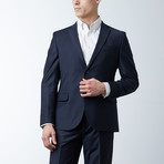 Sharkskin Wool Fitted Suit // Navy (US: 38R)