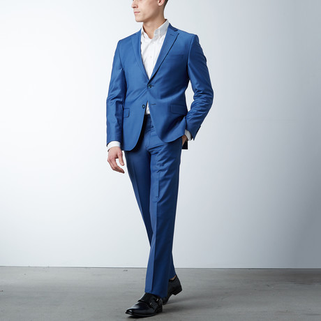 Sharkskin Wool Fitted Suit // Sax (US: 36R)