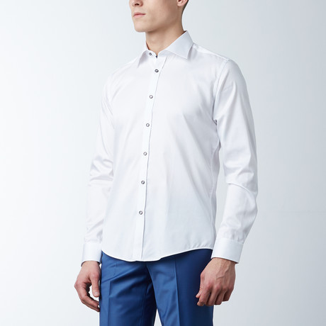 Slim Fit Premium Cotton Shirt // White, Dark Navy (XS)
