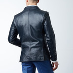 Raw Edge Leather Blazer // Navy (S)