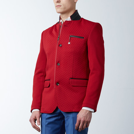 Quilted Zip Button Jacket // Red (XS)