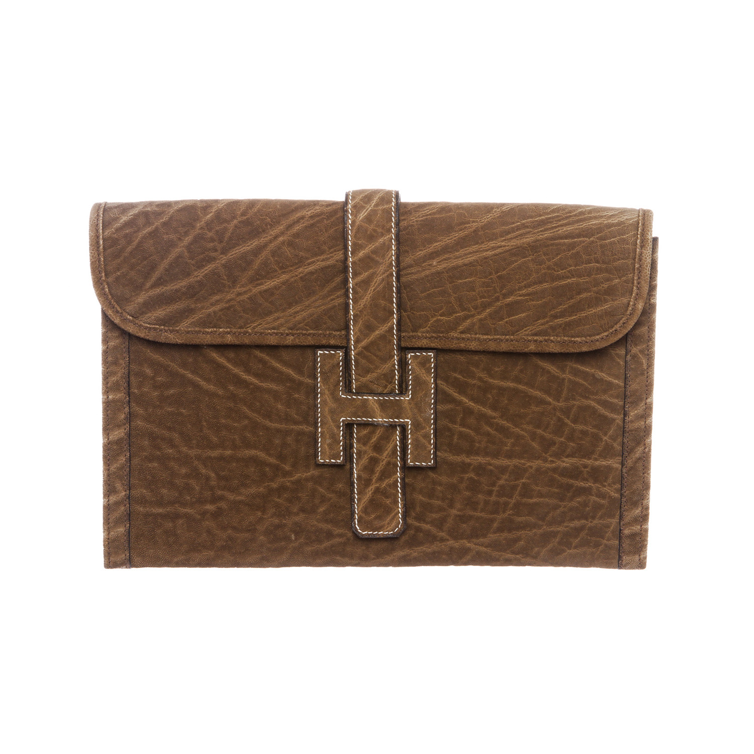Elephant Skin Jige Clutch Bag // Brown // Preowned - Marque Supply