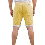 Pleated Printed Contrast Trim Shorts // Yellow (40)