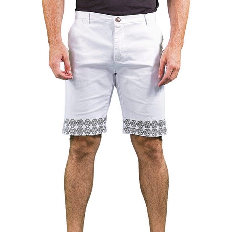 Flat Front Printed Trim Shorts // White (30)