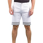 Flat Front Printed Trim Shorts // White (32)