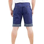 Flat Front Printed Trim Shorts // Navy (34)