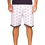 Flat Front Anchor Print Contrast Trim Shorts // White (34)