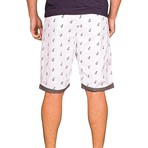Flat Front Anchor Print Contrast Trim Shorts // White (38)