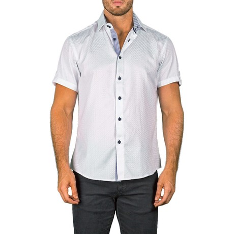 Short Sleeve Button Up Shirt // White Herringbone (XS)