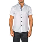 Short Sleeve Button Up Shirt // White Herringbone (S)