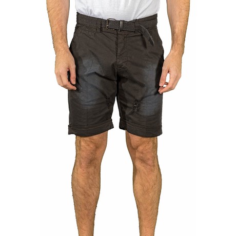 Pleated Printed Trim Ripped Shorts // Black (30)