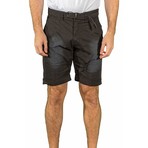 Pleated Printed Trim Ripped Shorts // Black (38)