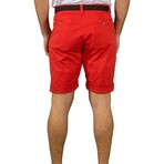 Pleated Printed Trim Ripped Shorts // Red (30)