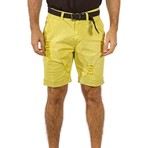 Pleated Printed Trim Ripped Shorts // Yellow (30)