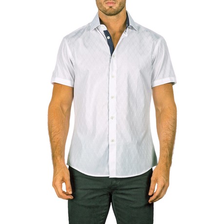 Alexander Short Sleeve Button Up Shirt // White Lattice (XS)
