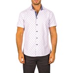 Short Sleeve Button Up Shirt // White + Blue Dot (XS)