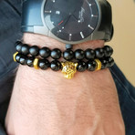 Black Panther Agate Gold Bracelet (Size 7)