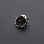 Onyx Stone Pattern Side Motif Ring (Size 8)