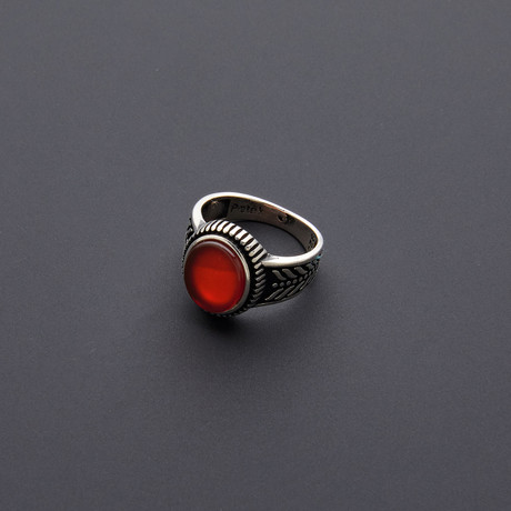 Plain Oval Red Agate Ring (Size 8)