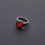 Plain Oval Red Agate Ring (Size 8)