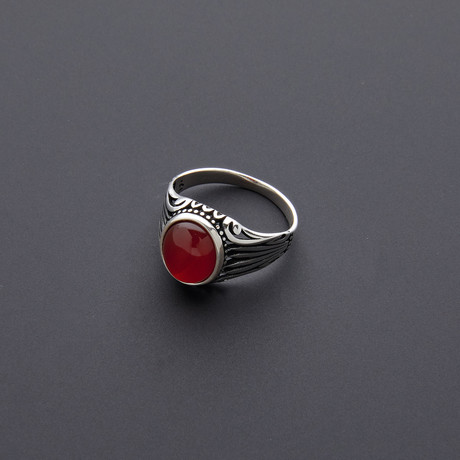 Filigree Red Agate Ring (Size 8)